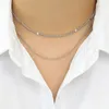F.i.n.s Kore Tarzı Kadın Çift Zincir Gerdanlık 925 Ayar Gümüş Kolye Kadın Klavikula Kolye Dekorasyon için Güzel Takı Q0531