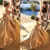 2021 Gold Lace Crystal Beads Girls Pageant Dresses For Weddings Jewel Neck With Bow Sweep Train Girl Formal Dress Kids Prom Communion Gowns