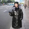 Новая Мода Водонепроницаемый Глянцевый Даун Parkas Женские Зимние Куртки Теплый Большой Меховой Воротник Ветрозащитные Женские Средние Длинные Пальто с капюшоном 201225