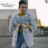 Ethel Anderson Natural O-pescoço longo longo casaco real genuíno pelt jaqueta de pele de coelho outwear 201103