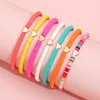 Small Gold Alloy Heart Charm Bracelets Colorful Polymer Clay Vinyl Heishi Disc Strands Stretch Bracelet Jewelry Wholesale 7pcs/set