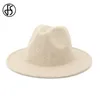 FS Beige White Wełniana Kapelusz Jazz Kobiety Mężczyźni Fild Snap Brim Kapelusze Trilby Ladies Vintage Wool Panama Fedora Cloche Cap 201028