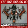 Carénages MOTO pour YAMAHA YZF-R6S YZF R6 S 600 CC YZF600 2006-2009 Corps 96No.191 YZFR6S 2006 2007 2008 2009 YZF-600 600CC Orange Flames YZF R6S 06 07 08 09 Kit de carrosserie OEM