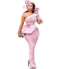 Pink Aso EBI выпускные платья кружева Pliats Одно плечо плюс размер вечерней петлум арабские Vestidos формальные платья партии