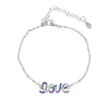 Promozione gioielli di moda per il regalo di San Valentino 2021 Micro Pave Bracciale CZ con lettera d'amore arcobaleno bianco per donna