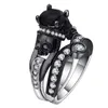 Hainon preto crânio anel conjunto de prata cor moda noivado casamento cz cristal anel conjunto de jóias para mulheres1