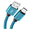 Micro USB Laddning Laddare Kabel 3FT Lång Premium Nylon Flätad USB-typ C Kabel Synkronisering Datat Laddarkabel för Android Cellphone2020