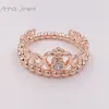 NO color fading jewelry wedding Queen engagement Crown promise Princess solid rose gold Pandora Rings for women finger ring sets birthday Valentine gifts 180880CZ