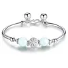 Fashion Simple Personality Jade Open Bracelet for Women Platinum 925 Sterling Sier Color Transfer Beads Jade Jewelry