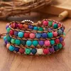 Charm Bracelets Women Woven Wrap Volcanic Stone Multi Color Beads Rope Chain Bracelet Bohemian Unisex Wristband Jewelry Dropship