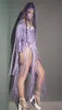 Sexy Bar Nightclub Fringe Fringe DJ DJ Singer Dancer Stage Wear Purple Tassel Crystal equins bodysuit long Longeve Leotard Women Performance DS Costume