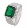 Emerald Cut Green Stone Ring Male Diamond Ring Silver Batled Jewelry for Men