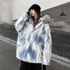 Women's Down Women's & Parkas Women Tie Dye Jacket For Winter Vintage Fur Collar Parka With Hood Ladies Padded Coat Korean Fashion