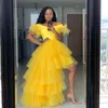 Femmes jaunes robes de soirée filles douce 16 robe Tutu jupes à plusieurs niveaux Tulle africain robe de soirée de cocktail haut bas robe de bal pas cher L115