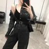 Женские комбинезоны Rompsers Осень 2021 Мода Улица Trend Trend Trending Denim Комбинезон Большие Карманы Длинные Рукавы Грузы Брюки