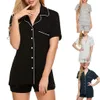 Mulheres Mulheres Sleepwear Faux Silk Cetim Pijamas Definir Terno De Manga Curta Feminina Homewear