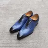 Shoes Italian Mens Dress Shoes Genuine Leather Blue Purple Oxfords Men Wedding Shoes Party Whole Cut Formal for Men