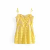 Kadınlar için Sarı Limon Elbise Yüksek Bel Seksi Dantel Elbise Bohemian Beach Parti Streetwear Sıska Mini Aşk için Bir Çizgi