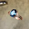 Luomansi Natural Blue Topaz Ring S925 Sterling Silver Gemstone Open Women Rings Rose Gold High Quality Jewelry J0112