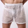 Mens Sleepwear Shorts Big Mesh Honeycomb Net Home Home Pajamas Shorts Sexig Nylon Sleep Bottom Mens Sheer Pajamas1