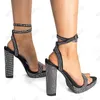 Rontic Anpassa Färg Kvinnor Plattform Sandaler Rhinestone Chunky Heels Pekade Toe Pretty Black Party Shoes Dames US Storlek 5-15