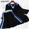 Gaganight, conjunto de dos piezas de punto para mujer, conjunto informal suelto de moda de verano para mujer, pantalones cortos elásticos de cintura alta, traje femenino coreano T200701