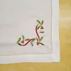 Set of 12 Home Textiles Christmas Dinner Napkins White Hemstitched 100% linen Fabric Table Napkin with Color Embroidered Floral Te237U