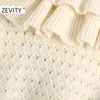 Zevity femmes mode volants en cascade évider pull à tricoter dames à manches longues nœud chandails décontractés chandails chics hauts S391 201221