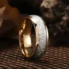 Wedding Rings 2022 Trendy 8mm Gold Color Tungsten Carbon Fibre For Men Meteorite Cubic Zirconia Inlaid Stainless Steel Engagement