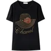 Plus Size Cappello Diamond Drilling T-Shirt per le donne Estate manica corta nera Tops Tees Fashion T-shirt in cotone 3532 220307