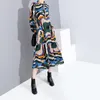 Long Sleeve Woman Autumn Winter Multicolor Midi Shirt Dress Sashes Geometrical Printed Ladies Elegant Party Dress Robe 5610 201126