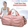 Sacos de ioga cor-de-rosa para mulheres com bolso seco Saco de ginástica de esporte com compartimento sapato À prova d 'água Oxford Piscina bolsa Q0705