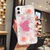 Mode echt gedroogde geperste bloemenfolie zachte TPU -hoes voor iPhone 14 13 12nini Pro Max 11 XR XS 8 Plus Sunflower Confetti -pailletten GEL Clear Cover