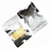 50 шт. Серебряная тиснение алюминиевая фольга на молнии на молнии пакет с окном Закуска Чай Хребели для хранения Mylar Prettife Retails Powder Package