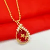 Red Cubic Zircon Teardrop Pendant Chain 18k Yellow Gold Filled Beautiful Womens Jewelry Pendant Necklace Gift