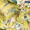 Gul silkeslen egyptisk bomull chinoiserie stil fåglar växtdäck täcke sängkläder monterad plåt set kung queen size sängkläder set 201210