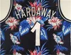 Camisa de basquete floral Penny Hardaway Dwyane Wade Allen Iverson Stephen Curry Alonzo Mourning All Stitched Black Top Quality