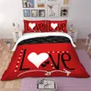 Wongs sängkläder kärlek hjärta sängkläder set röd färg duvet täcke kuddväska sängkläder hemtextili 201113