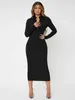 Zip Front Solid Bodycon Dress SHE