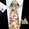 Neck Ties Rboco Design 8cm Katoenen Tie Set Floral Zakdoek en Manchetknopen Bedrijf Bruiloft Party Printing voor Mannen