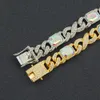 Modepersonlig ny rektangulär färg Rhinestone 8 Word Chain Stitching Cuban Chain Necklace Armband för Woen Hip Hop -smycken Cool Kort klavikelkedja