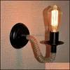 Настенная лампа домашняя деко -поставки сад сад Винтаж Американский веревка ретро Свет Срай для промышленного декора спальня рядом с гостиной E27 110V 2