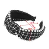 Pearl Plaid Pałąk Akcesoria do włosów dla dziewcząt Retro Tkaniny Bezel Hair Hoop Bands Wiązany Szeroki Stroczki