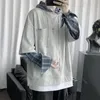 Мужские толстовки толстовки хип-хоп поддельных двух частей негабаритные плед капюшон 2021 корейская одежда KPOP мода толстовка человека Ulzzang Streetwear