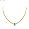 wholale custom jewellery 18k gold plated 925 sterling sier Synthetic Emerald pendant cuban chain chocker necklace