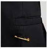 [EAM] Свободная подходящая черная пустая выставленная штырь, сращенная куртка Новый отворот с длинным рукавом женщины пальто мода прилив весна осень jz500 201023