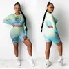 Women's Tracksuits Kricesseen Sexy Print Letter Two Piece Shorts Set Women Long Sleeve Top And Biker Suits Sportwear Matching Sets