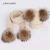 New Cute Children's Fur pom poms Beanie Hat Sciarpa Boy / Girl Winter Addensare Hedging Cap Sciarpe Soft Ski Baby Kids