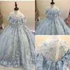 Luxe dentelle perlée robes de fille de fleur pour les mariages robe de bal enfants robes de soirée bleu clair robes de première Communion 2020