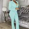 Kontor Ladies Kvinnors Pantsuit Röd Rosa Casual Dubbelbröst Knappar Blazer Flare Byxor Set Två Piece Formal Suits1